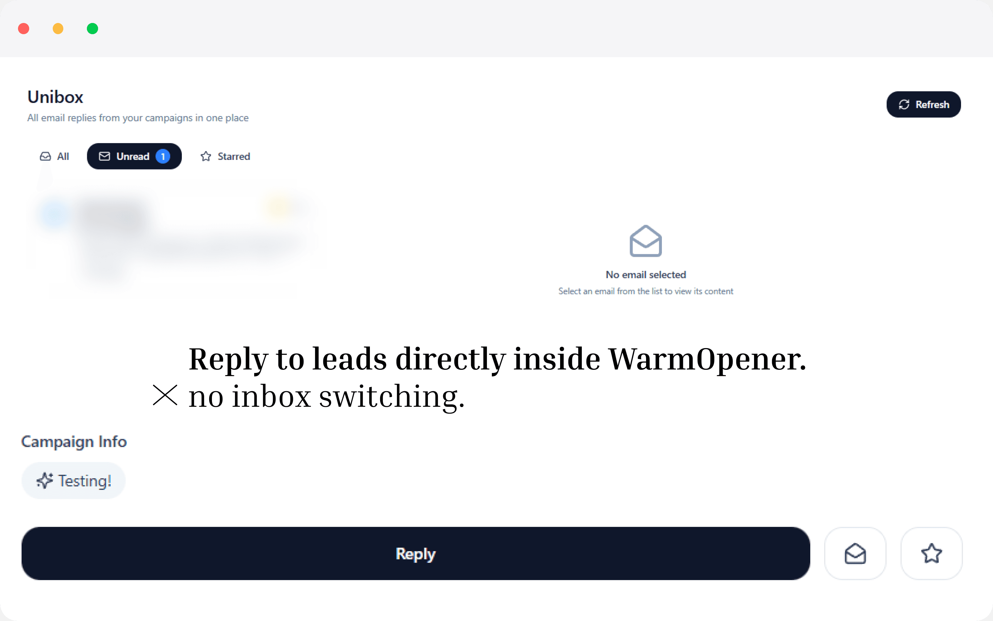 Unified Unibox mockup showing centralized inbox and automated reply handling